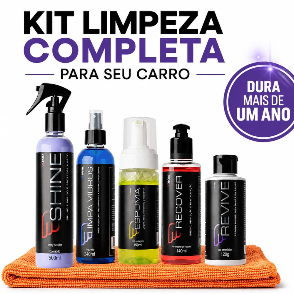 Kit 5 em 1 Estética Automotiva Completa Revitaliza, Remove Arranhões e Dá Brilho Profissional