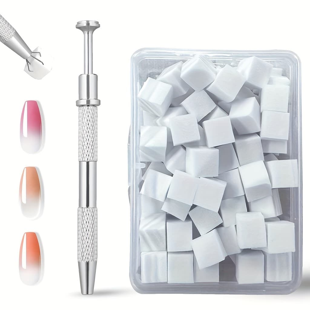 100/200Pçs Esponjas De Unhas Para Ombre Profissional Macio Da Arte Do Prego Com Caneta De Agarrar , Ferramentas