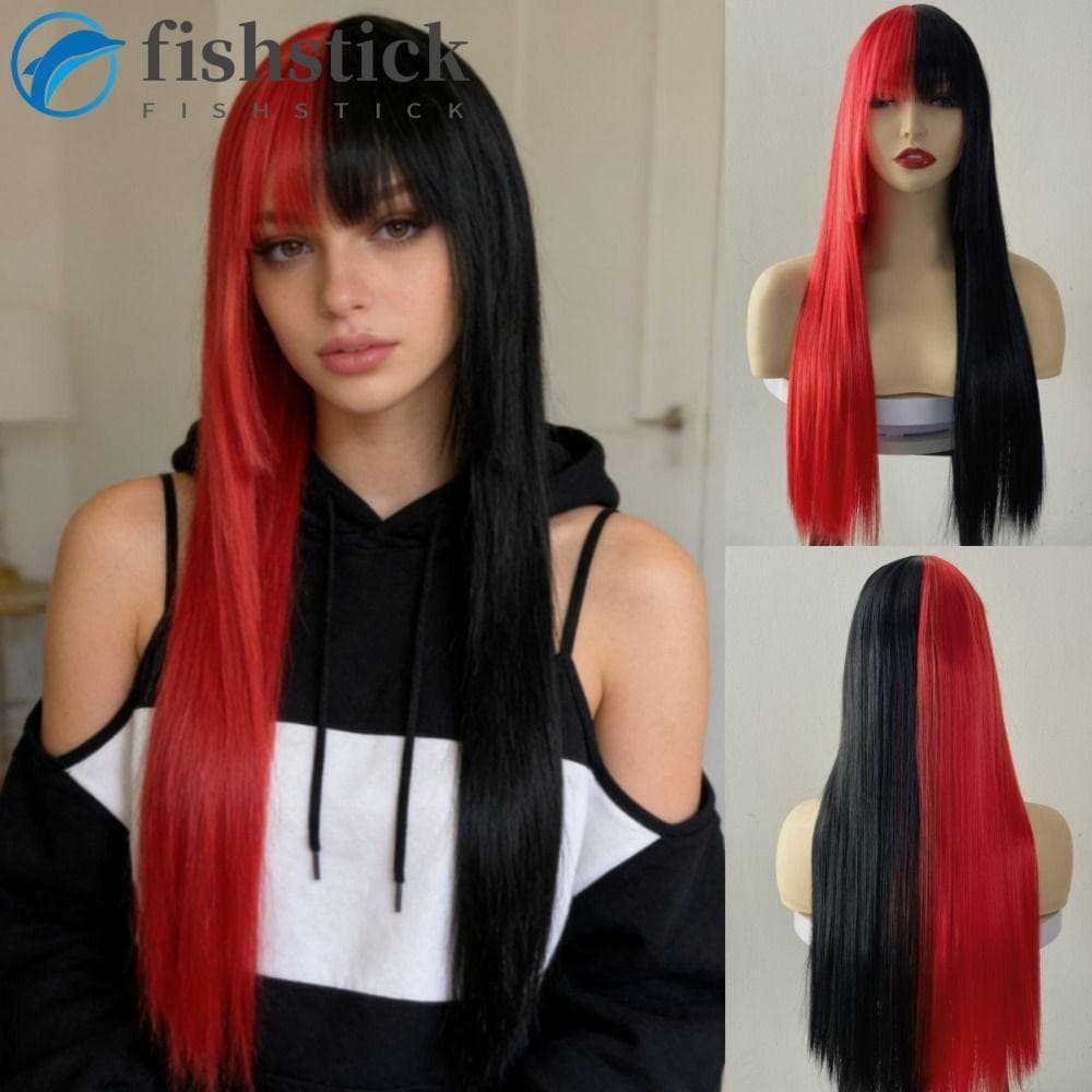 Peruca Reta Longa Yaki FISHSTICKA , De Franja Fofa Em Camadas Halloween Cosplay Natural