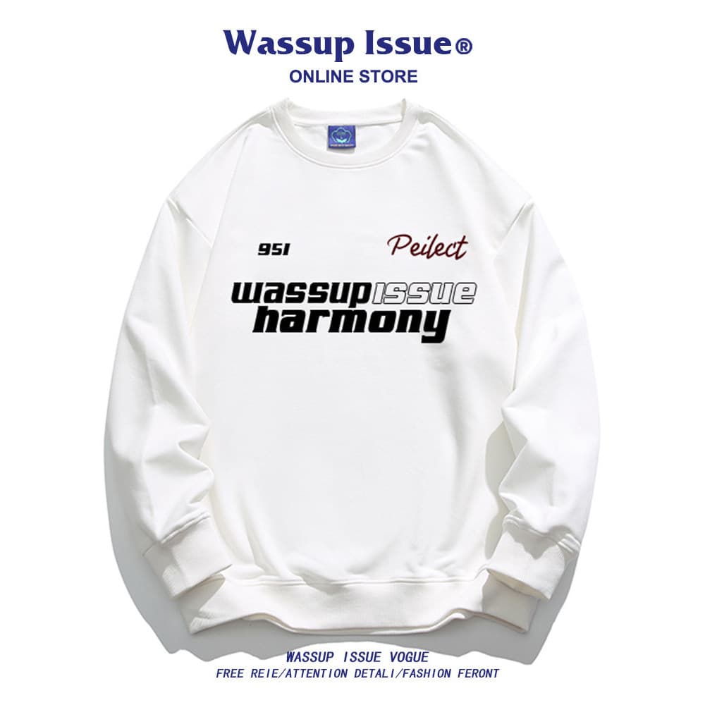 WASSUP ISSUE Estilo Americano Oco Impresso Em Torno Do Pescoço Moletom Masculino Estilo Primavera Outono Street Wear Hig