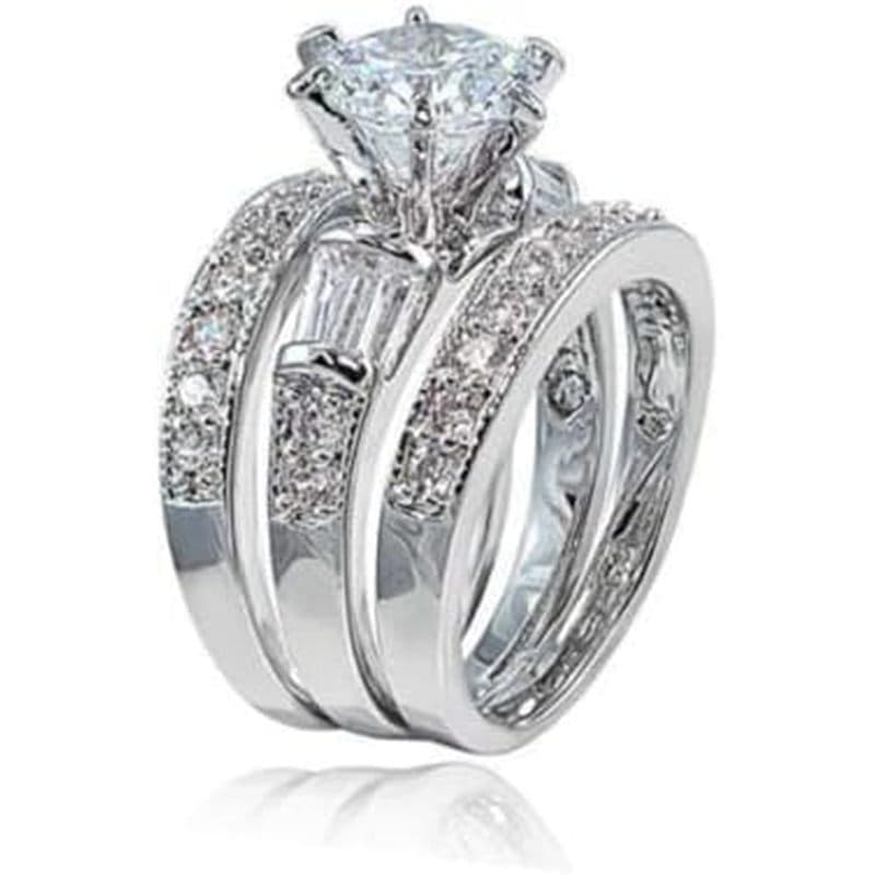 Conjunto De Diamantes Redondos De Prata Esterlina 925 Para Mulheres Da Moda Três Peças Com Noivado De Diamante , Anel De