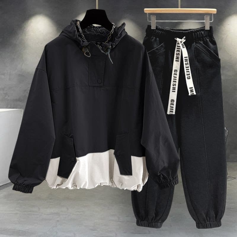 Street Wear jaqueta com capuz terno masculino outono Casual All-Match bonito na moda solto jaqueta com capuz conjunto co