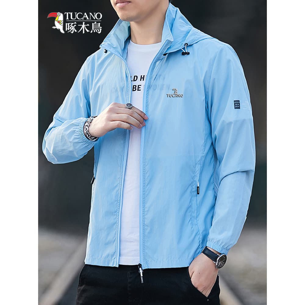 Woodpecker gelo seda roupas de proteção solar masculino com capuz verão leve respirável pesca roupas de proteção solar j