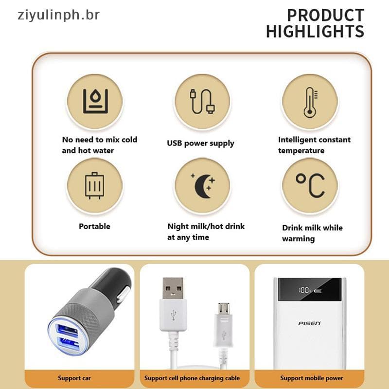 ziyulinph USB Aquecedor De Água Leite Carrinho De Viagem Saco Isolado Garrafa De Enfermagem Do Bebê Recém-Nascido Infant