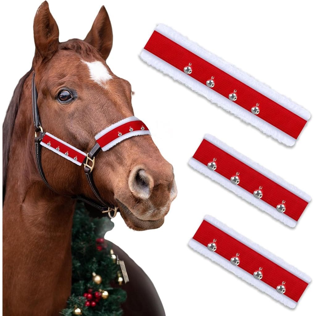 3 Peças de Capa para Cabeçada e Freio de Cavalo de Natal com Sino, Capa para Nariz e Peças Laterais da Cabeçada, Fantasi
