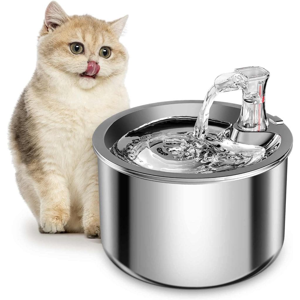 Fonte de Água para Gatos, Interior em Aço Inoxidável, Bomba Ultra-Silenciosa, Dispensador Automático de Água para Cães d