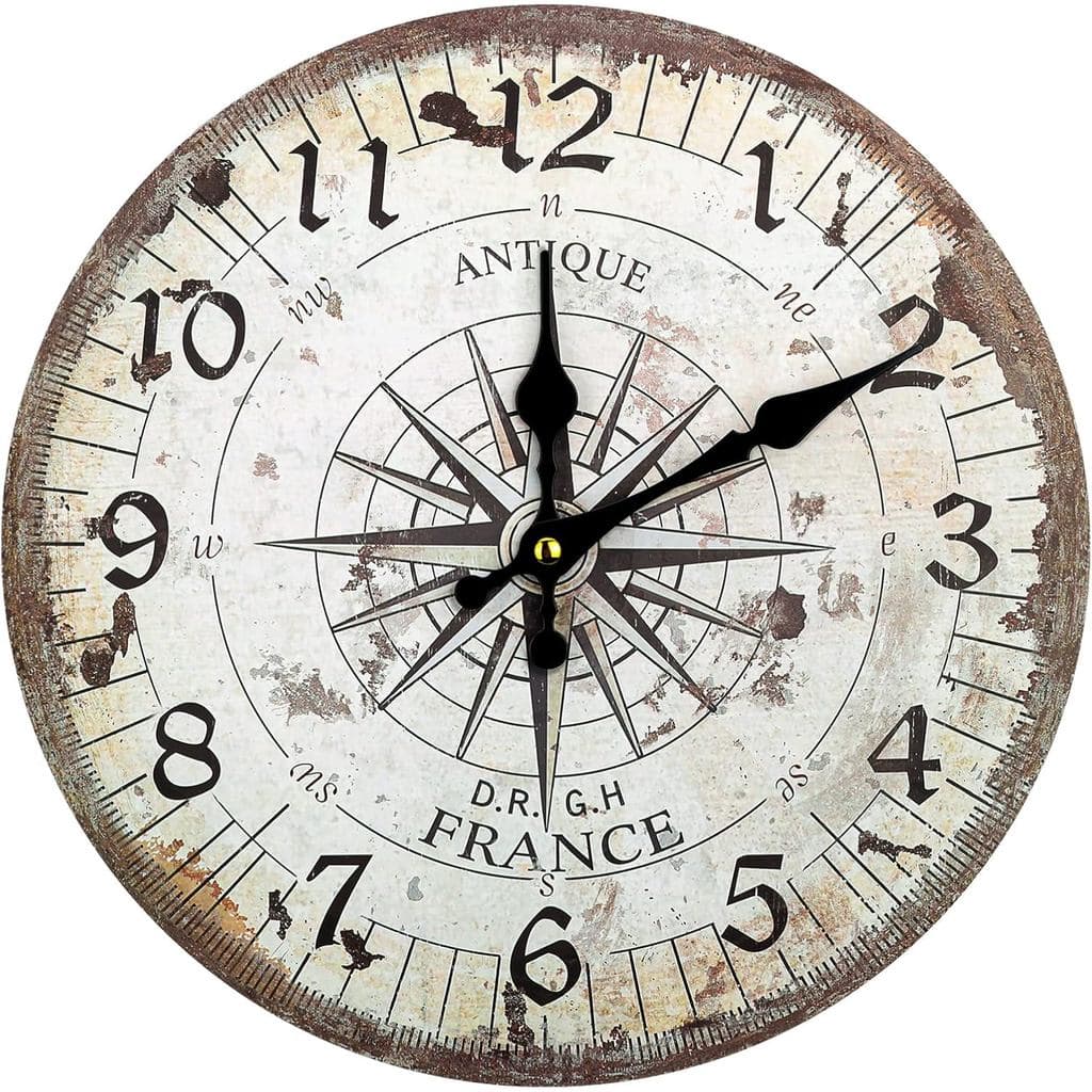 Bdor Nautical Wall Clock - 12 inch Silent Non-Ticking Wooden Quartz Battery Operated Vintage Wall Clocks, Steampunk Deco