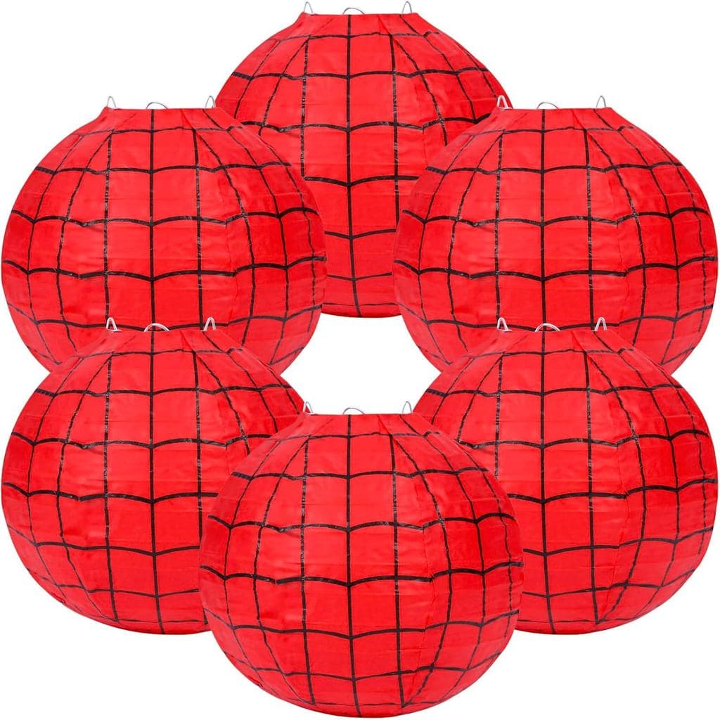 6 Peças de Lanternas de Papel com Tema de Teia de Aranha - Decorações de Festa com Teia de Aranha Vermelha para Aniversá