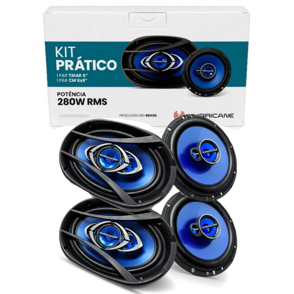 Kit Prático Som Automotivo Hurricane 4 Alto Falantes 6 6x9 Pol 280w Triaxial Quadriaxial Carro