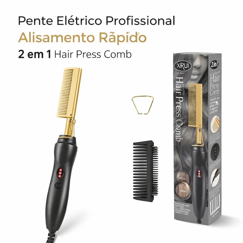Pente Alisador Elétrico 110V, Prancha Cerâmica que Alisa, Modela e Protege, Cachos Perfeitos para Uso Diário ACHEI GLAM