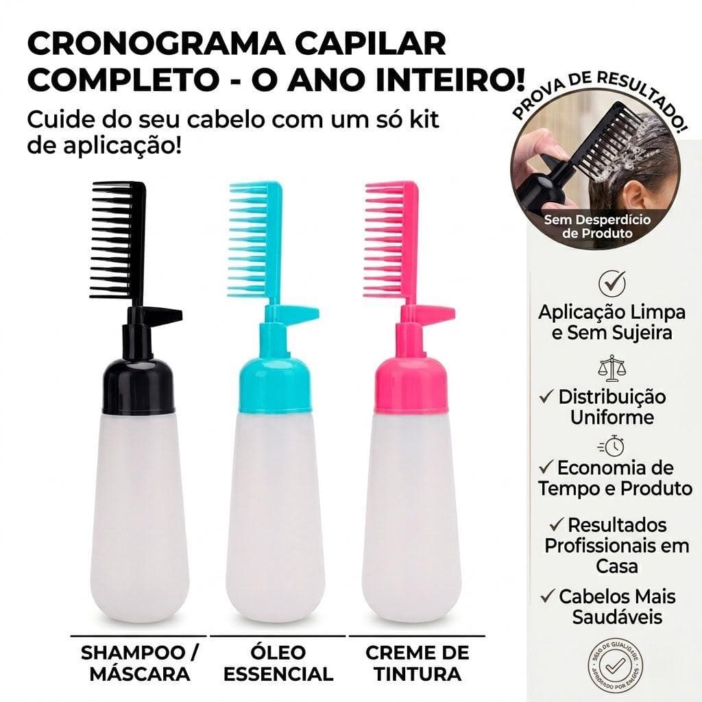 Kit 2 Frascos Aplicadores 150ml para Tintura de Cabelo com Pente Uso Doméstico e Salão