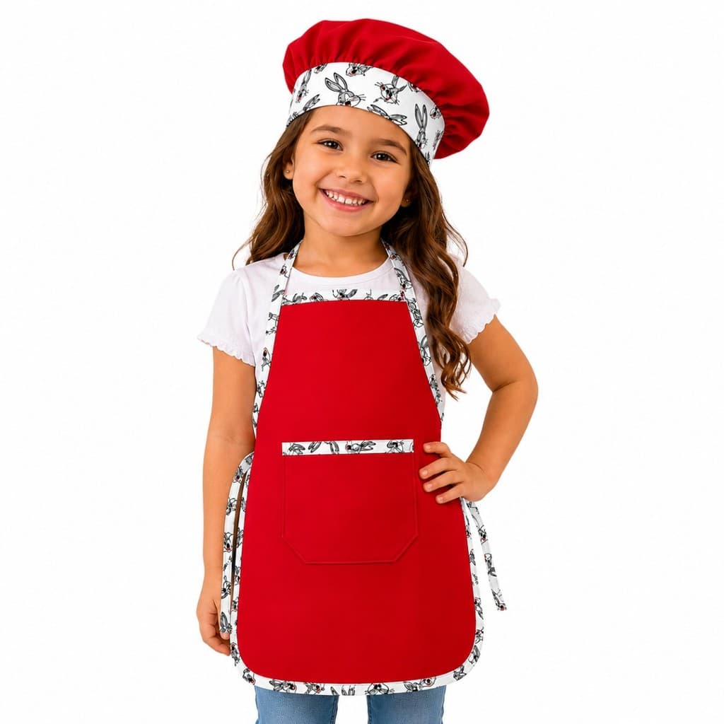 Fantasia Chef Infantil Avental E Touca Vermelho Menina
