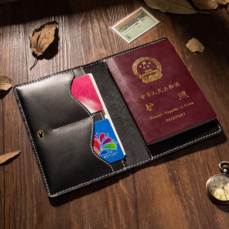Bolsa porta-passaporte artesanal de couro, porta-passaporte, multifuncional, retrô, bolsa de armazenamento de contas de