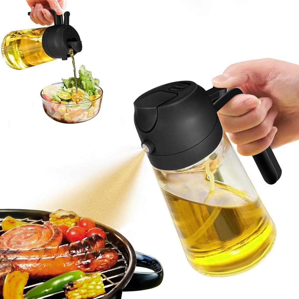 Pulverizador de Óleo para Cozinhar, Garrafa Dispensadora de Azeite 2 em 1 para Cozinha, Garrafa de Vidro Premium de 16oz