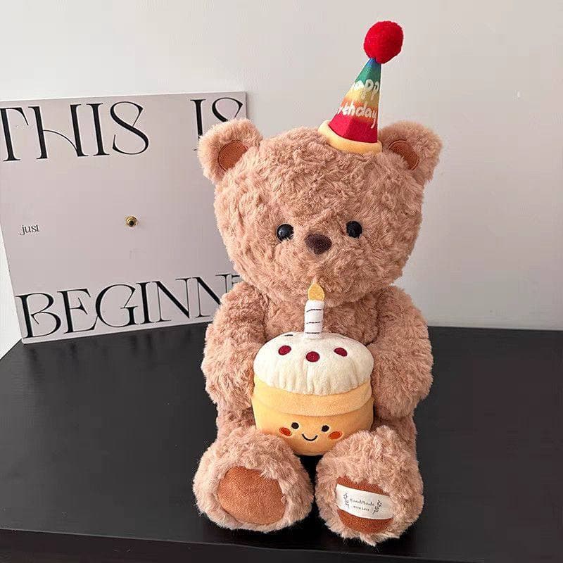 Urso de aniversário brinquedo de pelúcia boneca bolo de aniversário travesseiro de dormir bonito urso de pelúcia boneca