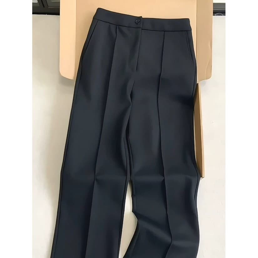 High-End macacão calças masculinas Semi-elástico botão solto em linha reta calças de seda gelo não-ferro Casual Commuter
