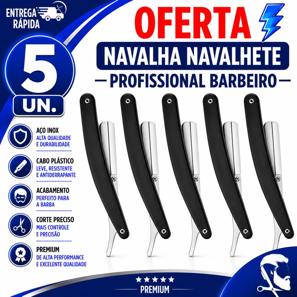 5 UN  NAVALHA DOBRÁVEL PROFISSIONAL ACABAMENTO BARBA VISUAL ALINHADO