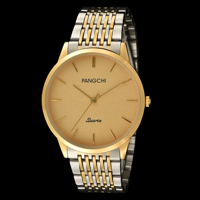Pengzhi relógio novo estilo versão coreana ouro negócios relógio masculino Casual casal moda simples banda de aço quartz