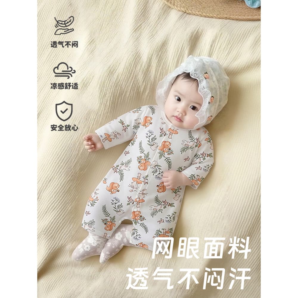 Roupas de bebê verão recém-nascido macacão estilo fino puro algodão manga comprida desossado macacão bebê das mulheres d