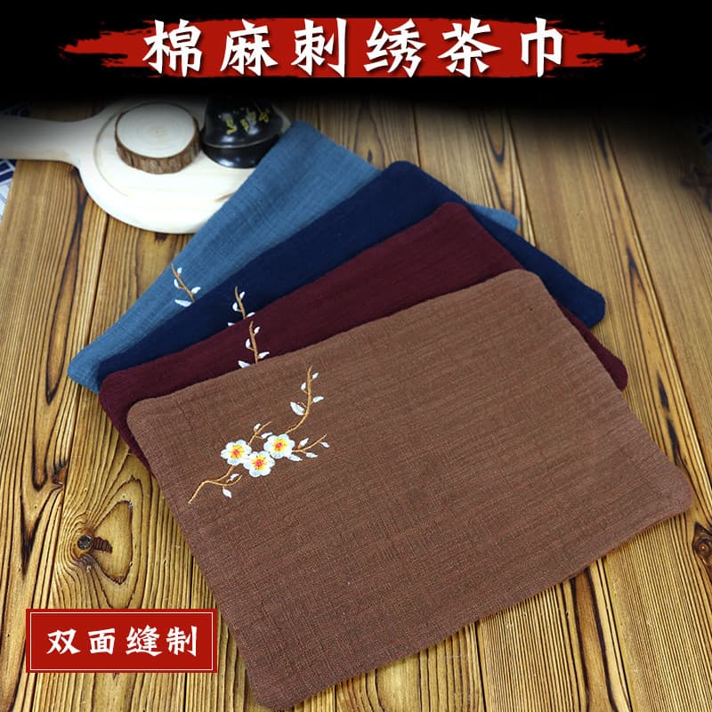 Estilo chinês bordado à mão nuvens auspiciosas algodão linho toalha de chá pano mesa de chá pano porta-copos absorção in