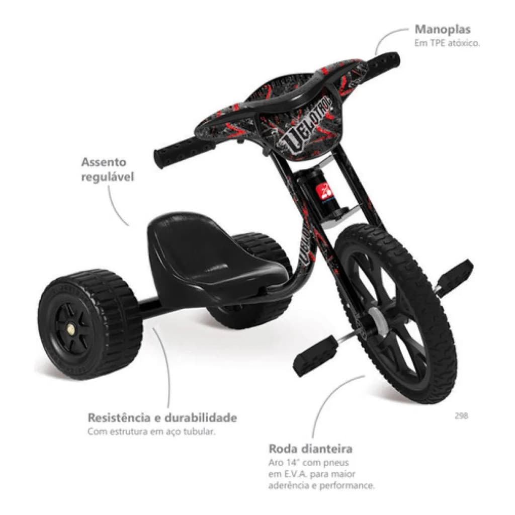 Triciclo Infantil Aro 14 Speed Bandeirante Preto | 1 ou 2un | Uso Intensivo