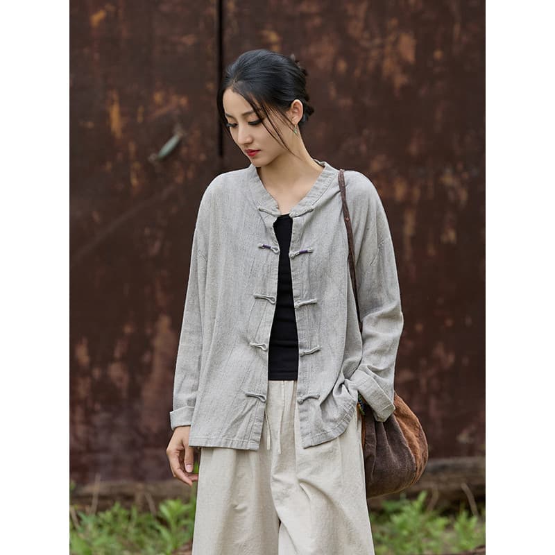2025 verão algodão linho feminino linho Tie-Dye Cardigan Retro estilo nacional solto par botão fivela feminino manga com