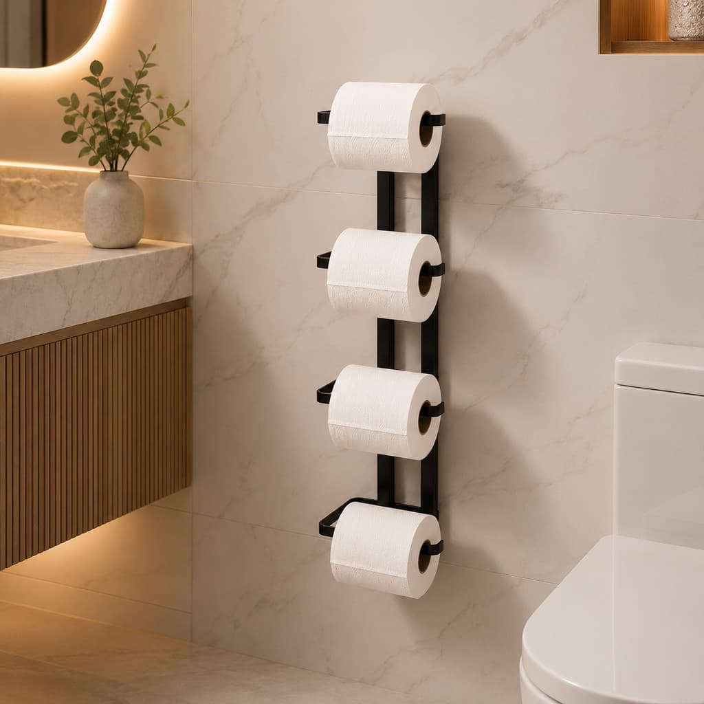 Suporte Para Papel Higiênico de Parede para Banheiro 4 Hastes Preto Fosco