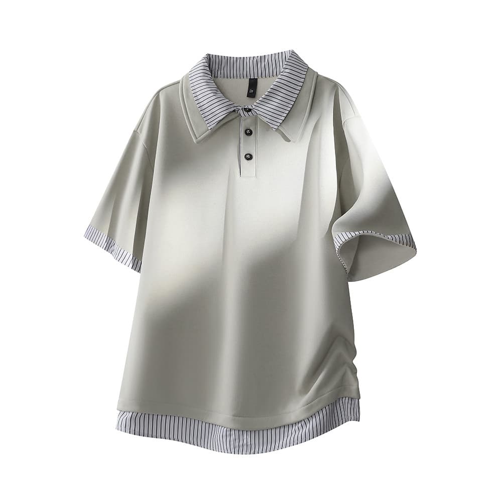Camisa falsa de duas peças com gola masculina, camisa POLO de manga curta de verão, camiseta antibacteriana respirável d