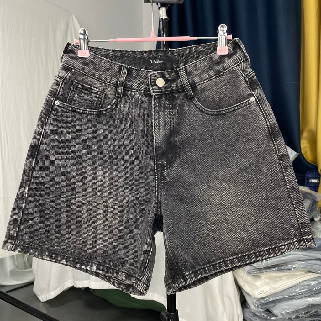 Pedido exterior versão coreana clássico preto cinza meados de cintura alta magro-ajuste Denim Shorts feminino mais magro
