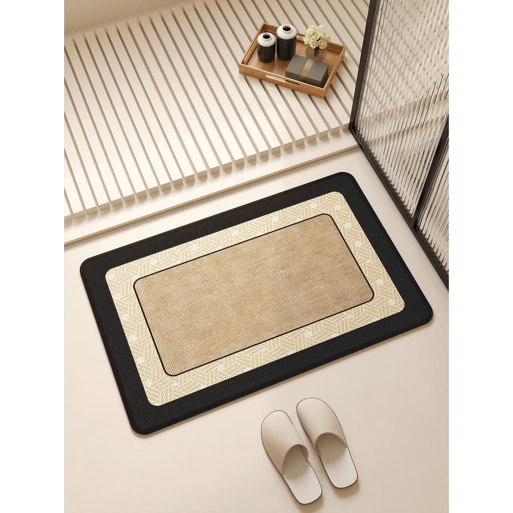Japonês simples imitação de linho tapete do banheiro preto branco quadro geométrico porta do banheiro absorver água Anti