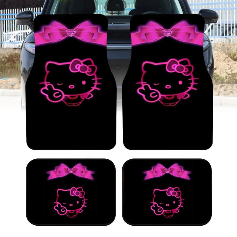 Novo estilo de tapete 2 unidades / 4 unidades Hello Kitty rosa preto arco tapetes para pés de carro, tapetes internos de