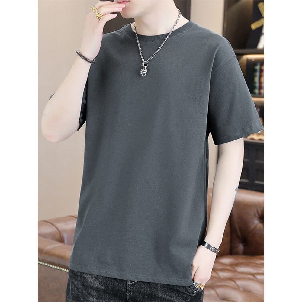 Camiseta masculina de manga curta na moda de cor sólida 2025 verão novo estilo Street Wear ins Casual All-Match juventud