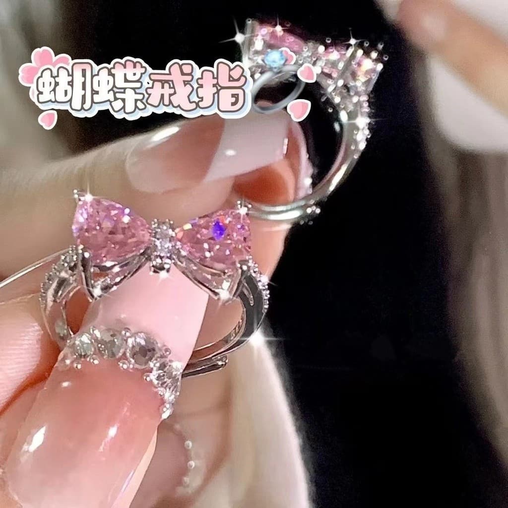 Crianças crianças diamante rosa Gem anel de cristal princesa menina presente cauda anel menina borboleta anel feminino