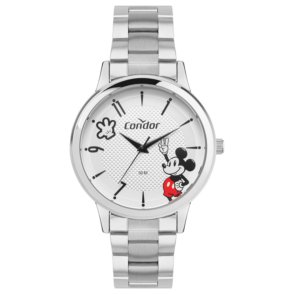 Relógio Prateado Luxo Feminino Condor Disney Mickey Silver
