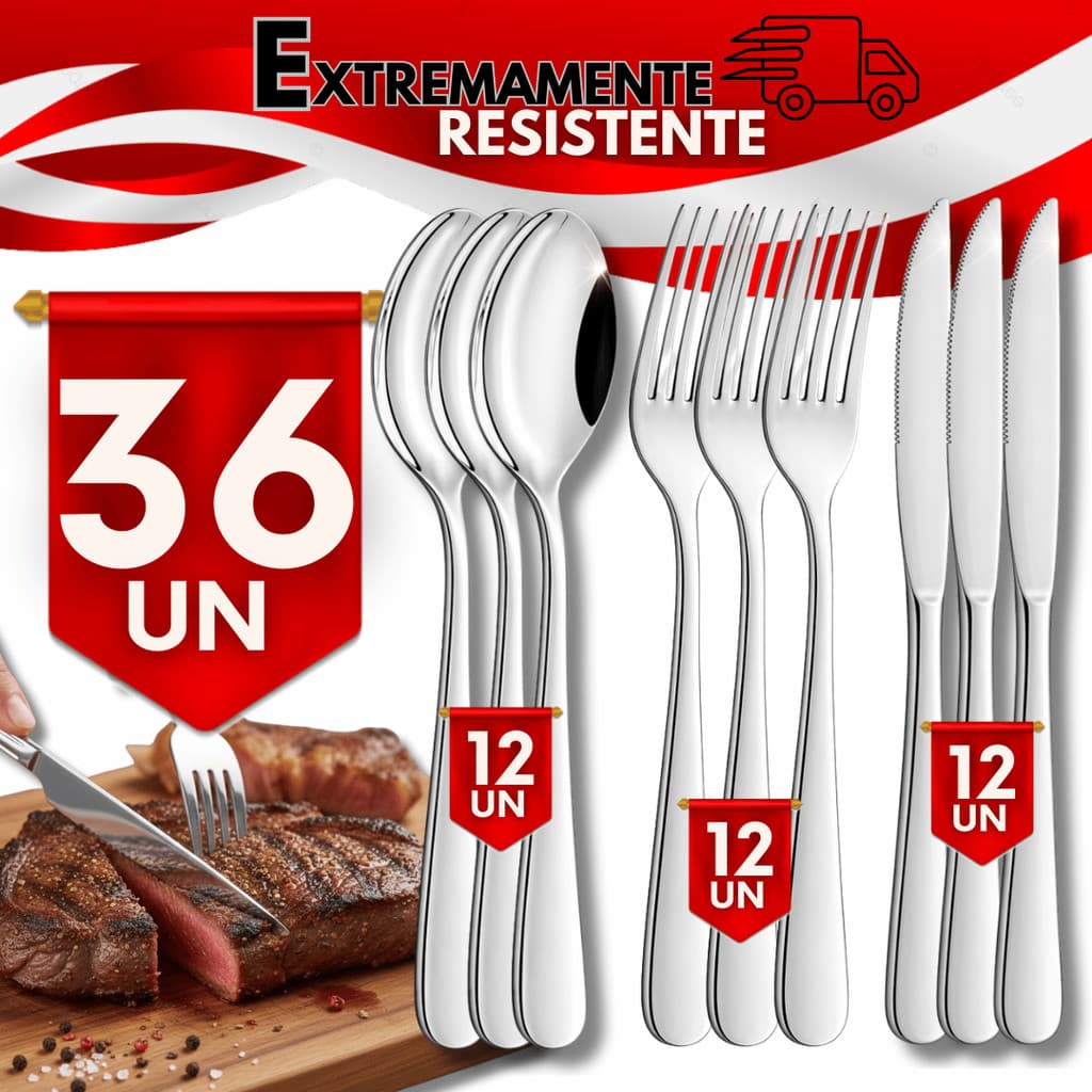 Jogo kit 36/30/24/18 Colheres Garfos E Facas Aço Inox Casa Cozinha Restaurante Buffet Talheres Qual