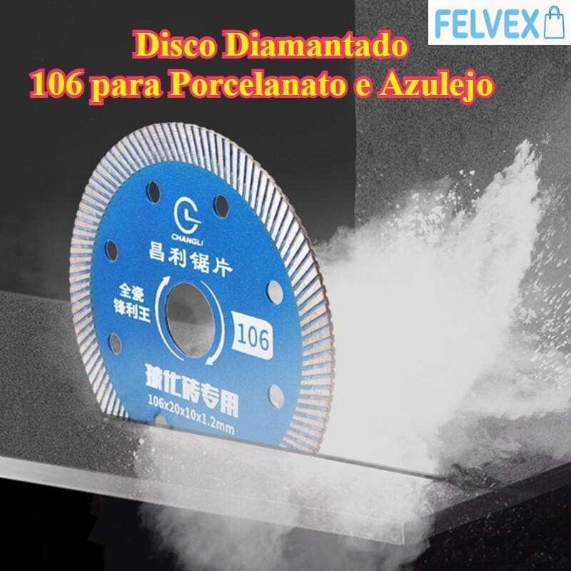 [FEL] Disco de Corte Diamantado 106mm para Porcelanato, Lâmina Ultra Fina para Esmerilhadeira