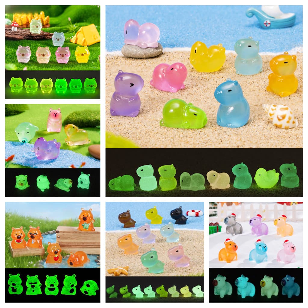 10 Pçs Multicores Mini Capivara Luminosa Miniaturas Resina Oraments Musgo Terrário Micro Paisagem Decoração Do Jardim De