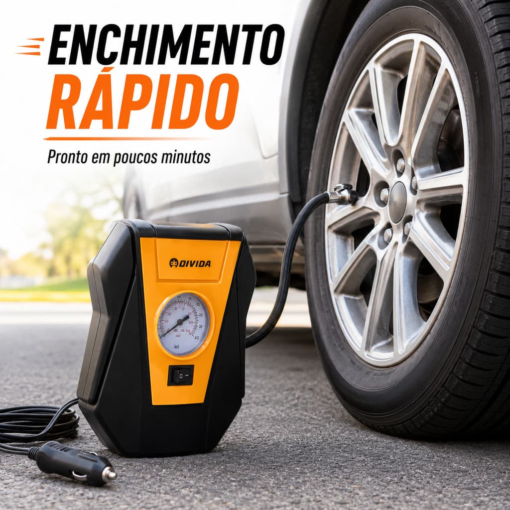 Compressor de Ar 12V Portátil com Manômetro para Carro Moto Bicicleta