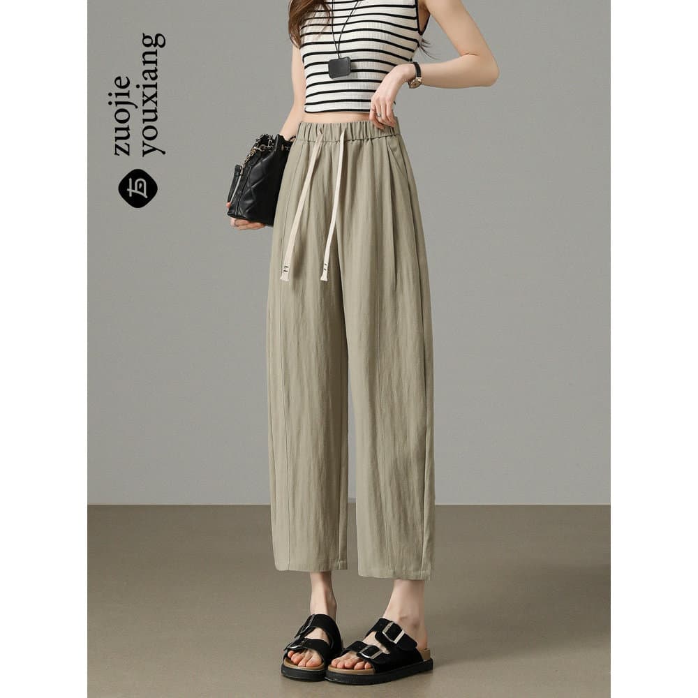 Tencel linho Harem calças femininas verão fino pequeno solto cenoura foice calças cortadas casuais algodão linho calças