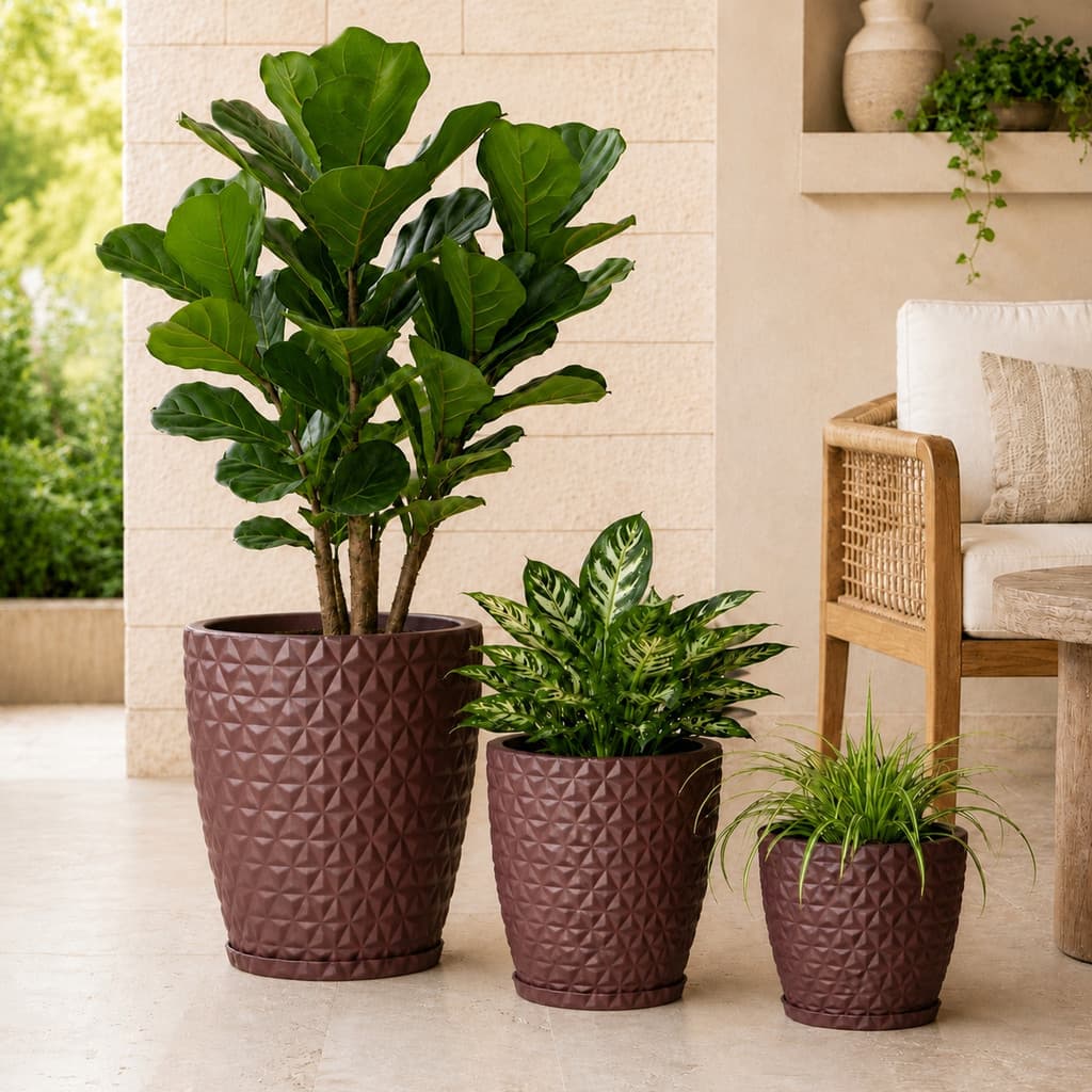 3 Vasos para Plantas Diamante Estilo 3D Elegante e Moderno com Prato Casa Sala Jardim