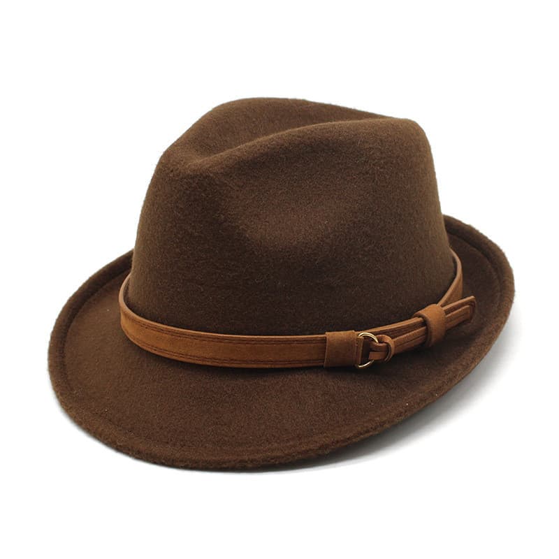 Chapéu superior de lã feminino masculino chapéu britânico Harajuku pequeno rolo chapéu grande borda chapéu simples Jazz