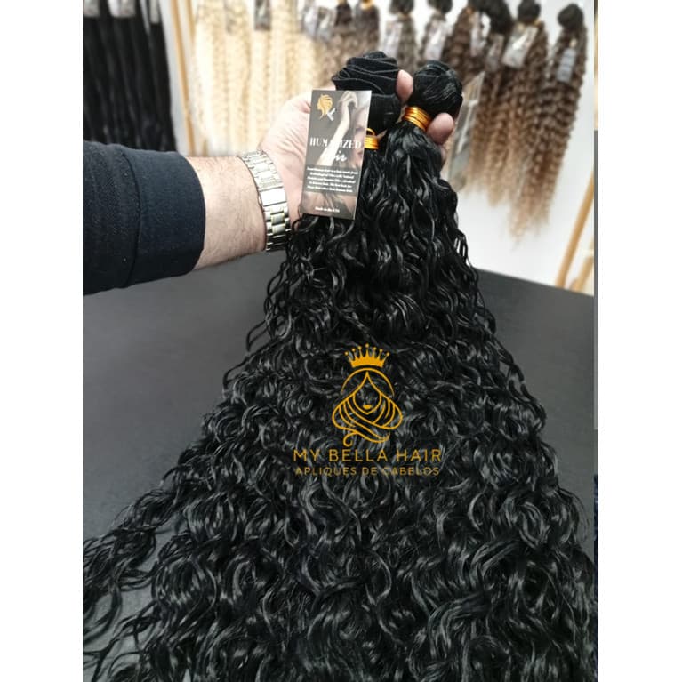 Aplique de Cabelo na Tela Mega Hair Natural Fibra Russa Cacheado 50cm Premium Bella Hair