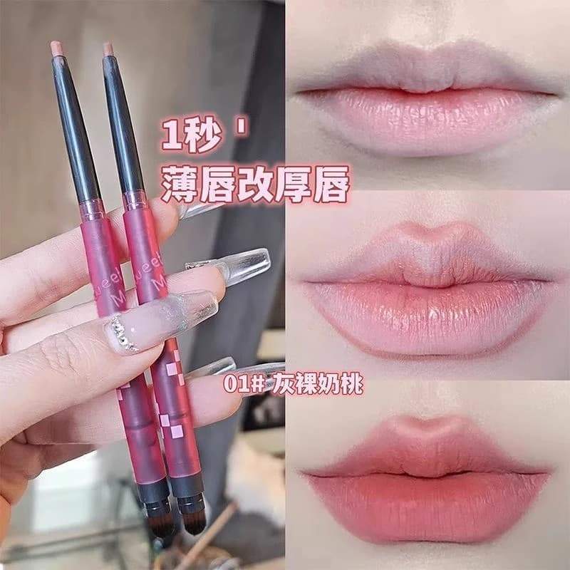 Lábios finos em breve!Delineador labial de duas cabeças saturado, formato de lábio, à prova d'água, de longa duração, pa