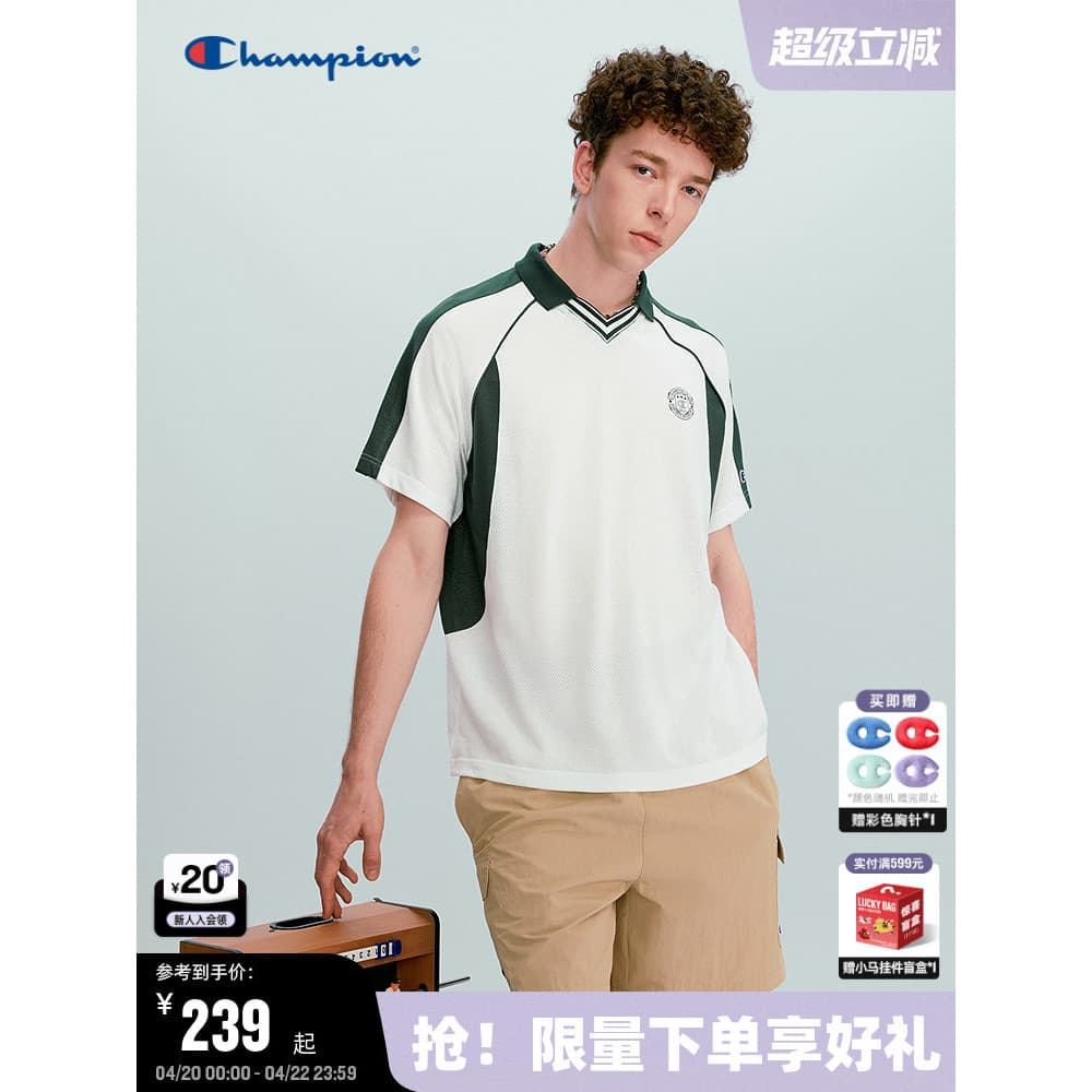 Campeão camisa POLO de manga curta masculina 2026 verão novo estilo Retro contraste cor camisa estilo camiseta feminina