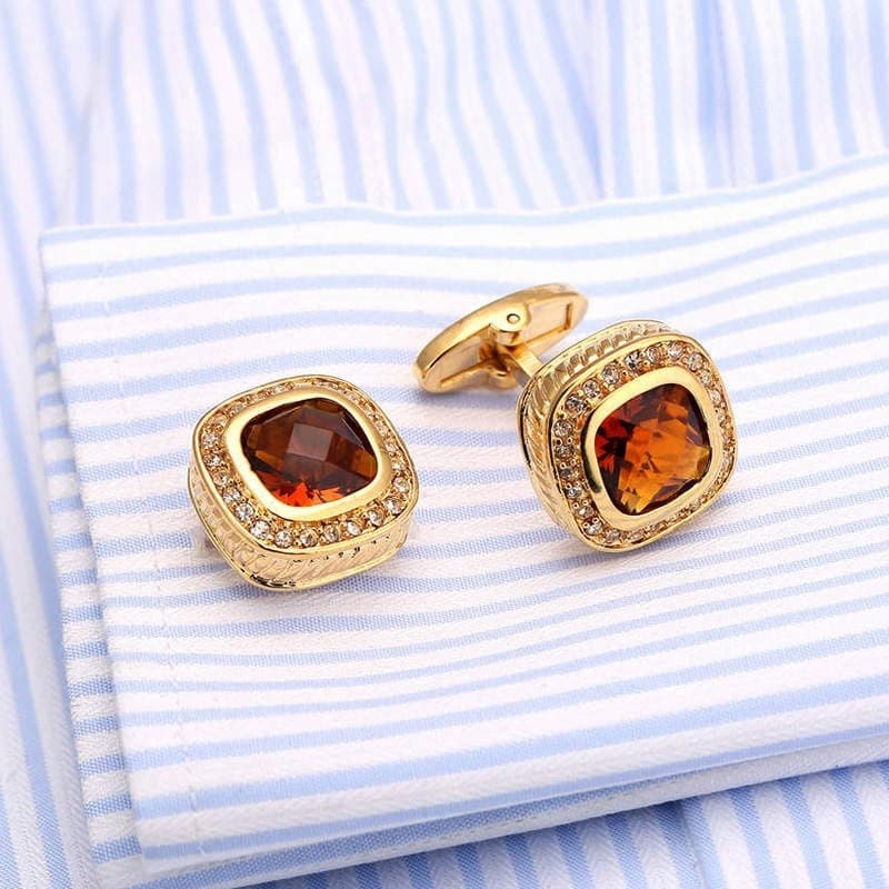 Abotoaduras masculinas de camisa francesa, abotoaduras de cristal champanhe, abotoaduras cravejadas de diamantes, abotoa