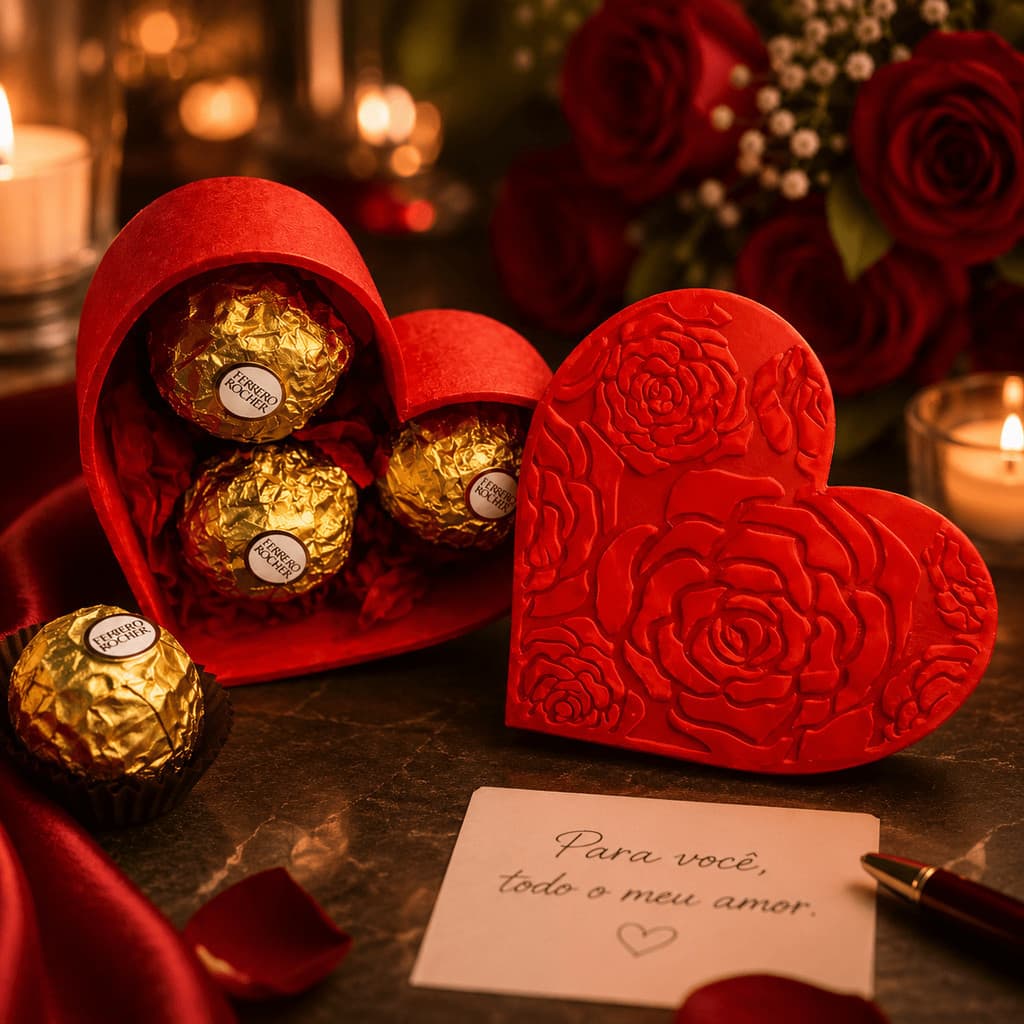 Caixa Coração Luxo para Chocolates e Presentes Porta Ferrero Rocher Para Dia dos Namorados e Surpresas