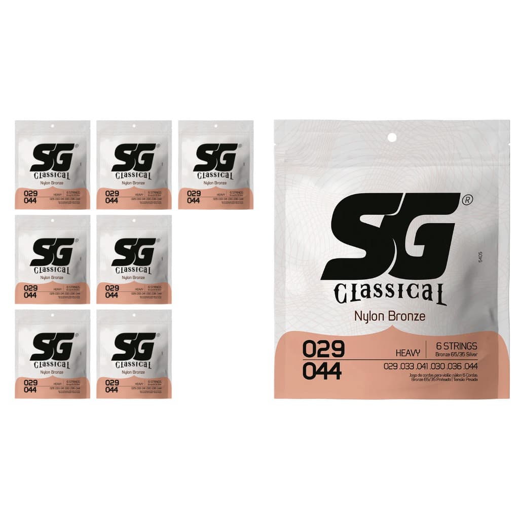 Kit 8 Encordoamento P/Violão Nylon Bronze 0.029 SG