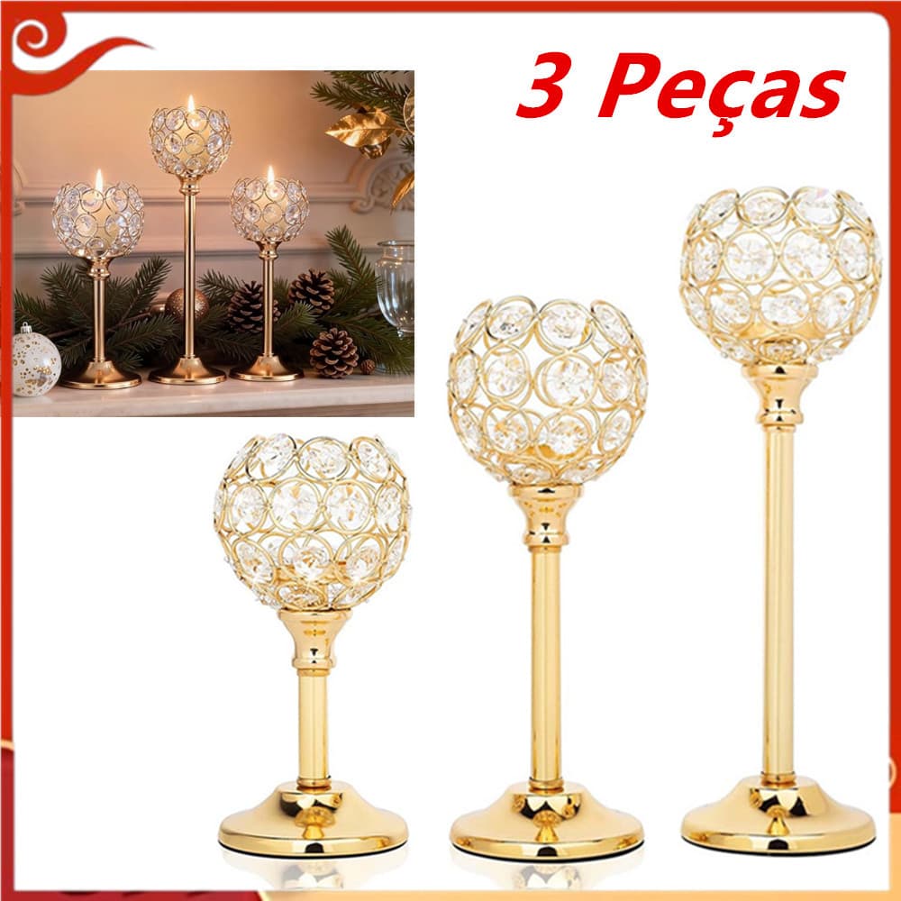 Castiçal de Metal cristal, pacote de 3 peças, castiçal para luz de chá, centro decorativo de mesa de jantar, lareira