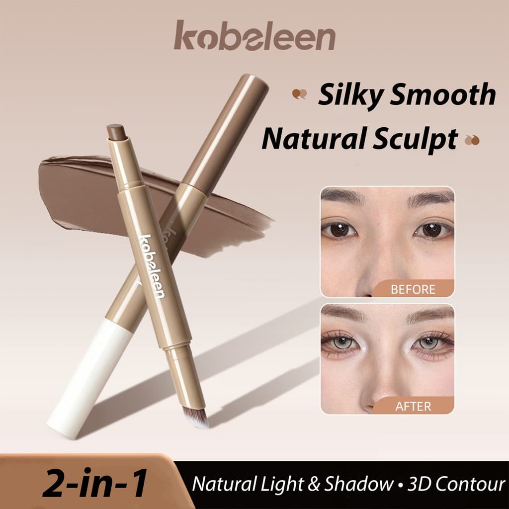 kobeleen Bastão De Contorno Creme De Longa Duração Com Pincel Macio À Prova D'água Bronzer Fosco Iniciante F