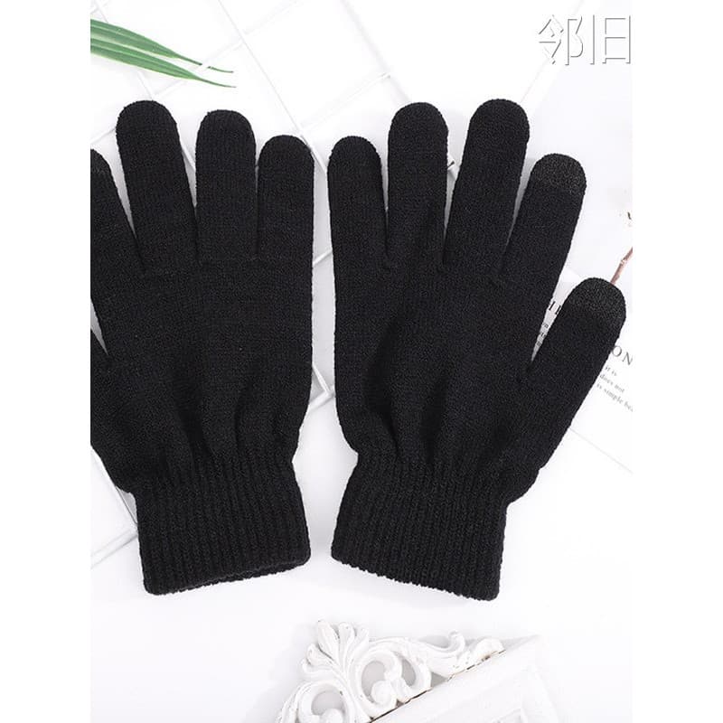 Outono inverno juventude masculino cinco dedos luvas de malha de lã preta estilo fino meninas equitação à prova de frio